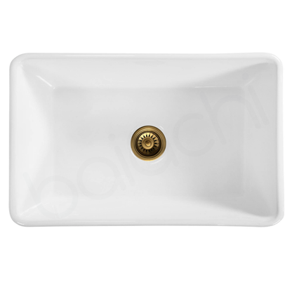 Baiachi 835X460X255mm Butler Farmhouse Fireclay Kitchen Laundry Sink Brushed Gold Waste