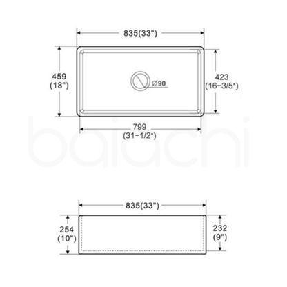Baiachi 835X460X255mm Butler Farmhouse Fireclay Kitchen Laundry Sink Stainless Steel Waste