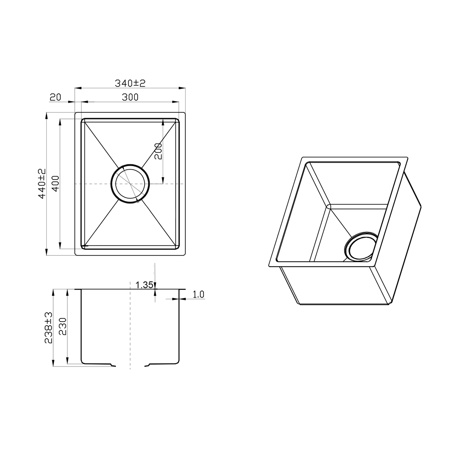 340X440mm Handmade Laundry Kitchen Sink Top/Under Mount Brushed Gold