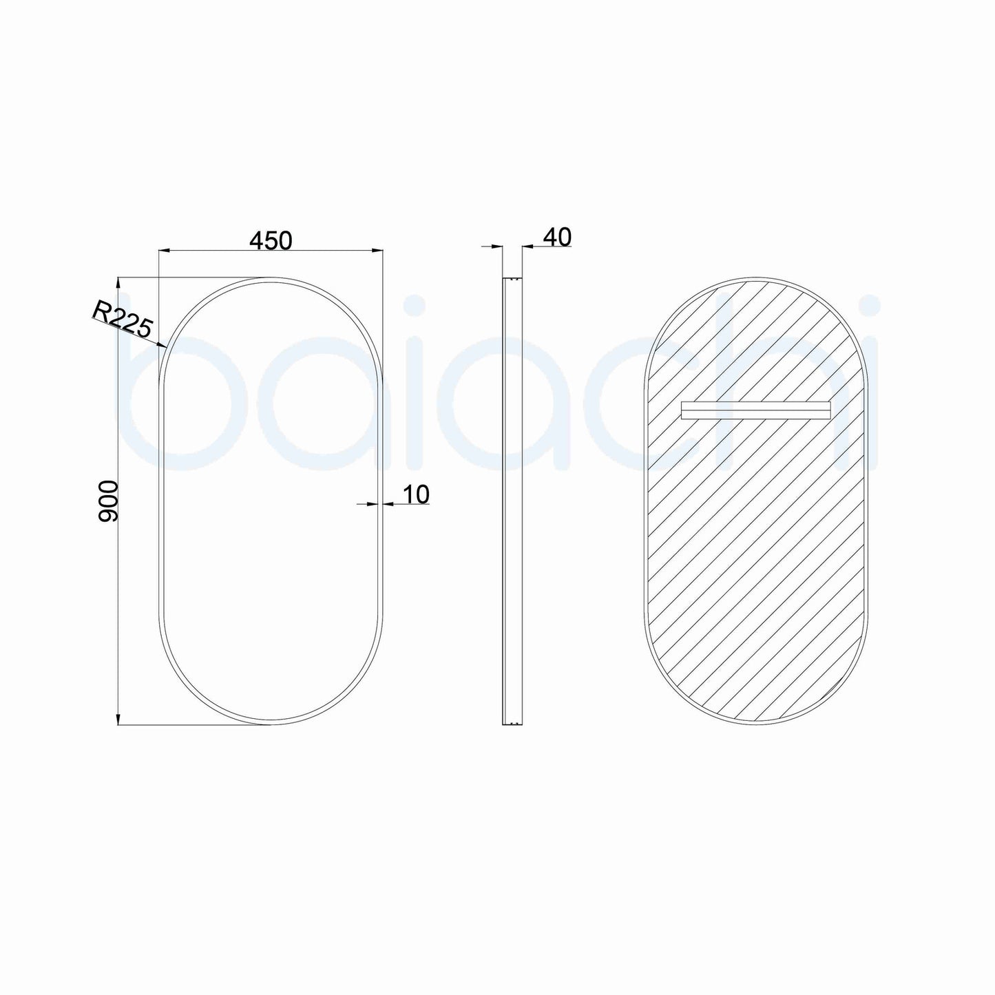 Baiachi Oval 450mmx900mm Frame Mirror Gun Metal