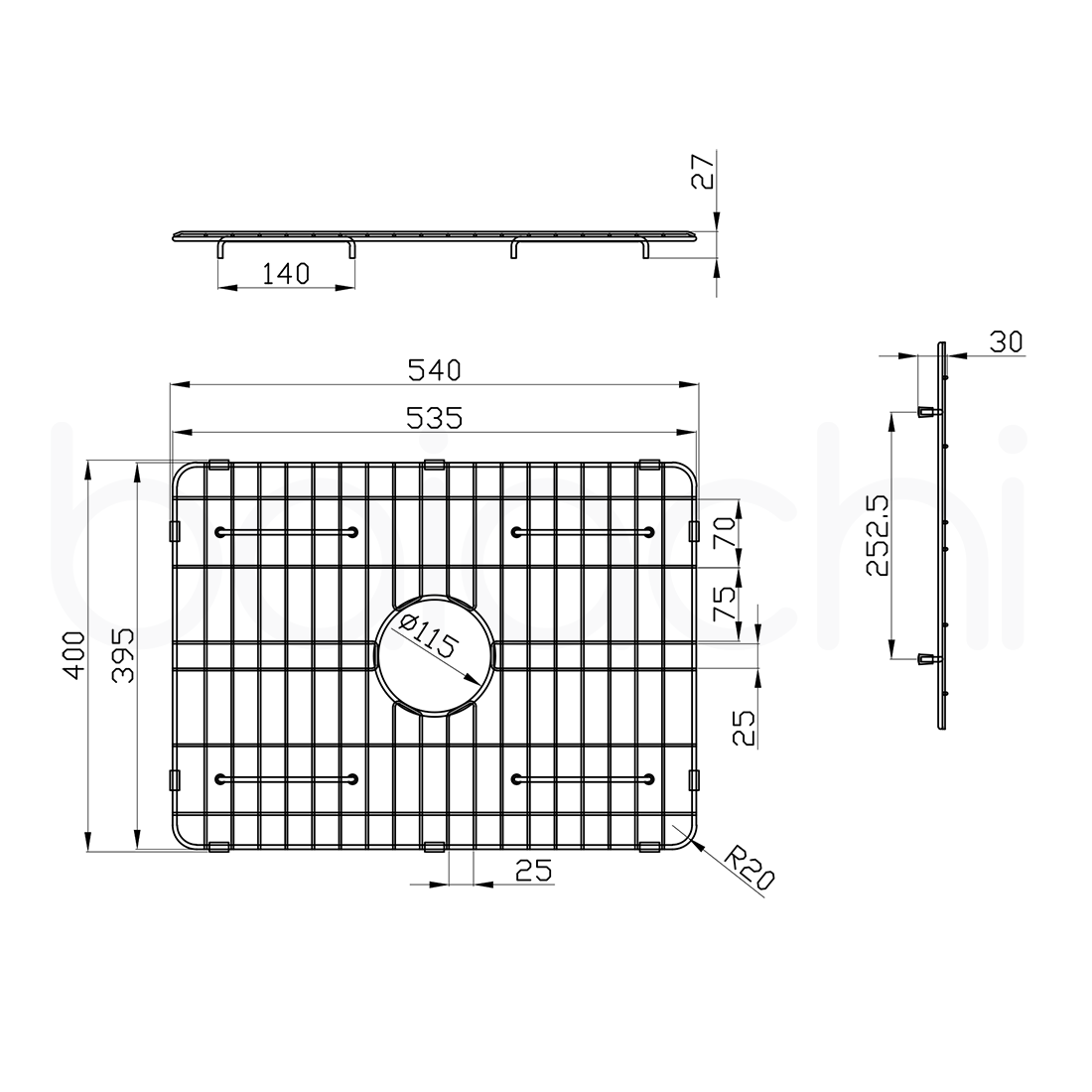 Baiachi Kitchen Sink Grid Brushed Gold