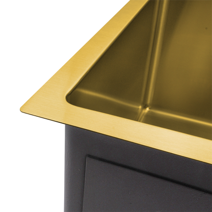 Baiachi 550x450 Handmade Kitchen and Laundry Stainless Steel Sink Single Bowl Top Undermount Brushed Gold