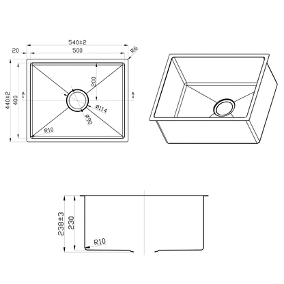 540X440mm Handmade Laundry Kitchen Sink Top/Under Mount Brushed Gold
