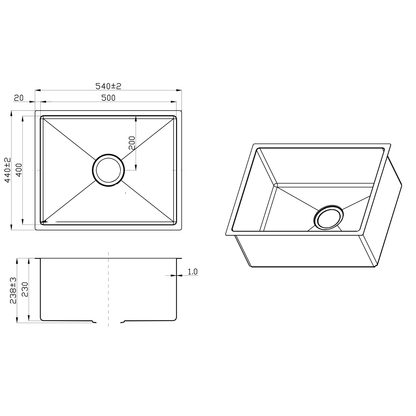 540X440mm Handmade Laundry Kitchen Sink Top/Under Mount Gun Metal