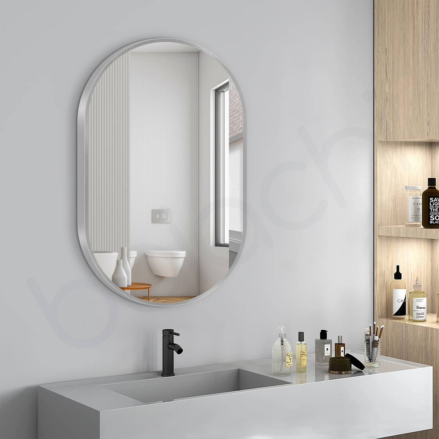 Baiachi Cora Oval 600mmx900mm Frame Mirror Brushed Silver