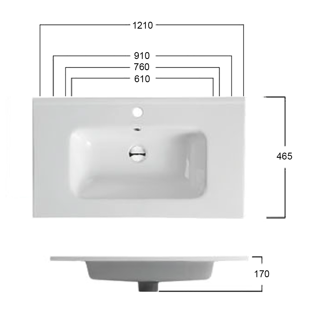 610X465X170mm Bathroom Vanity Cabinet Ceramic Wash Basin Sink Top White 60Q