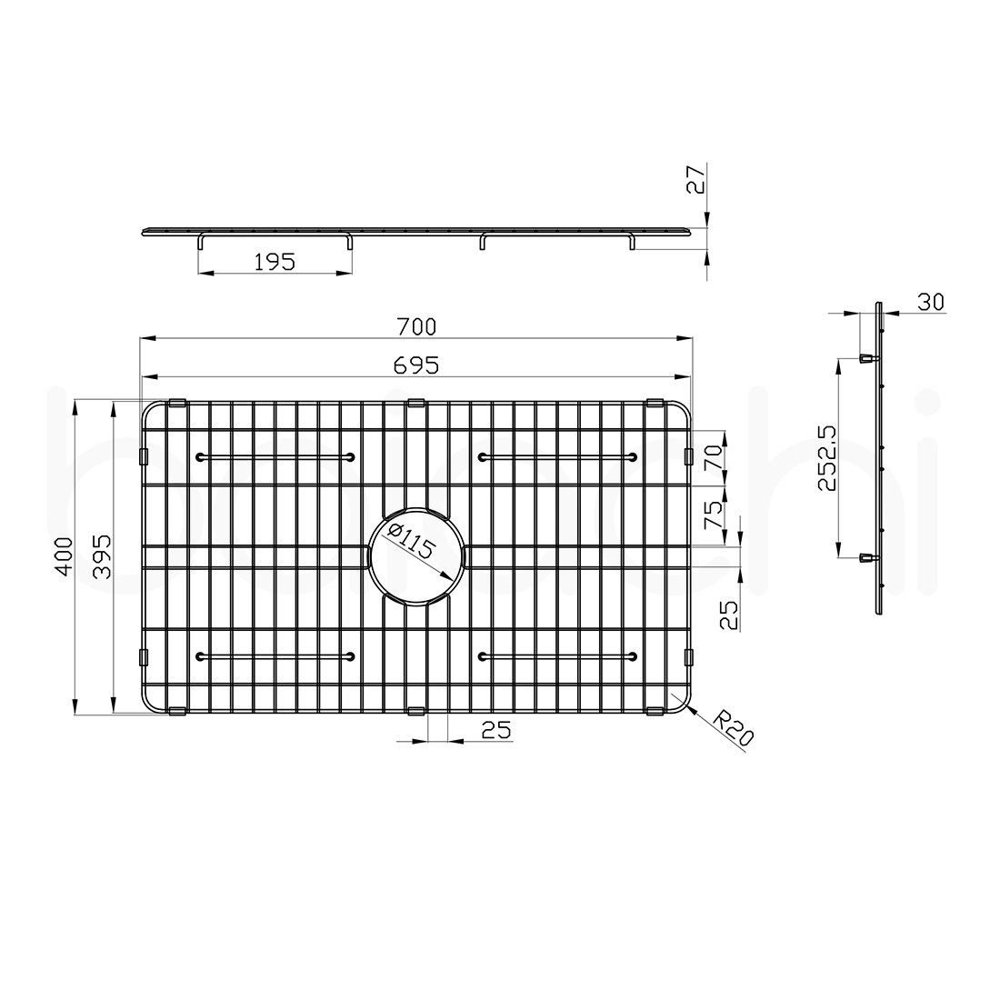 Baiachi Kitchen Sink Grid Brushed Copper