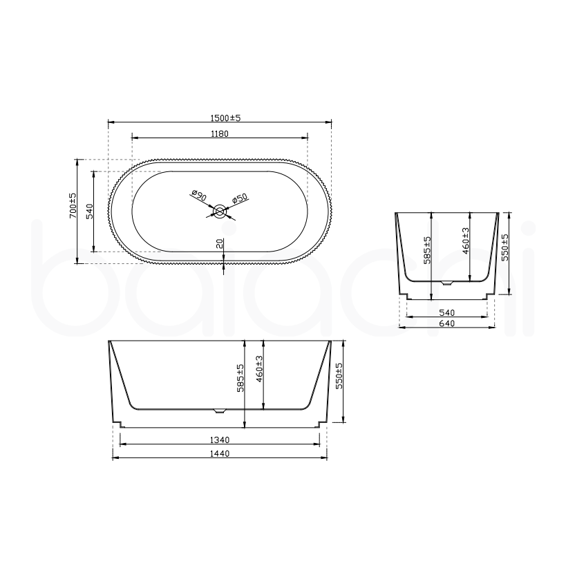 Baiachi Florence 1500 Fluted Oval Freestanding Bath MK2