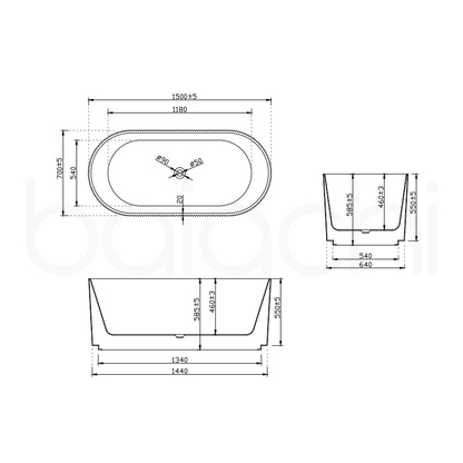Baiachi Florence 1500 Fluted Oval Freestanding Bath MK2