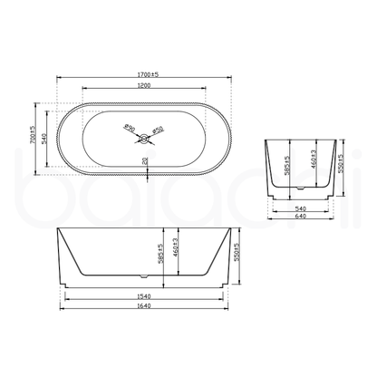 Baiachi Florence 1700 Fluted Oval Freestanding Bath MK2