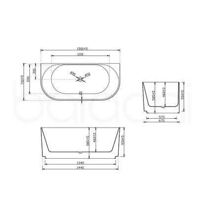 Baiachi Clara 1500 Fluted Back To Wall Freestanding Bath MK2