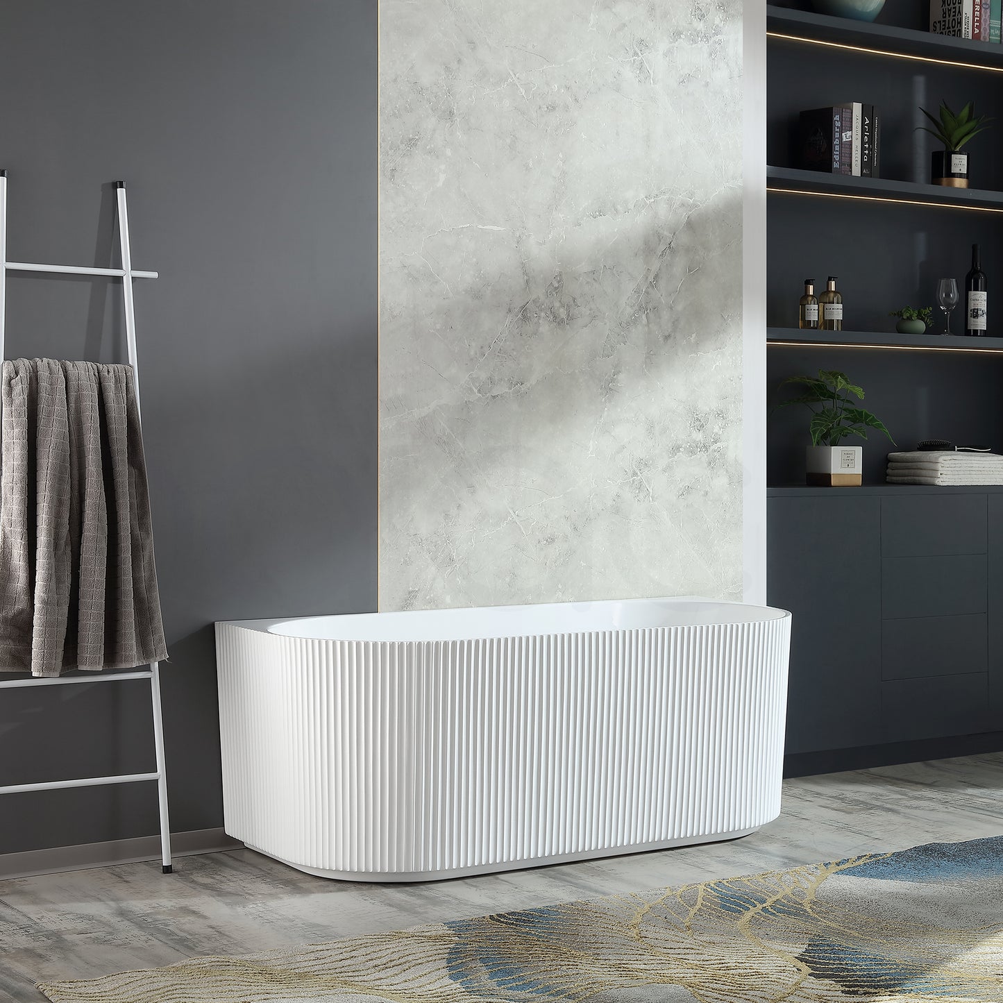 Baiachi Clara 1700 Fluted Back To Wall Freestanding Bath MK2