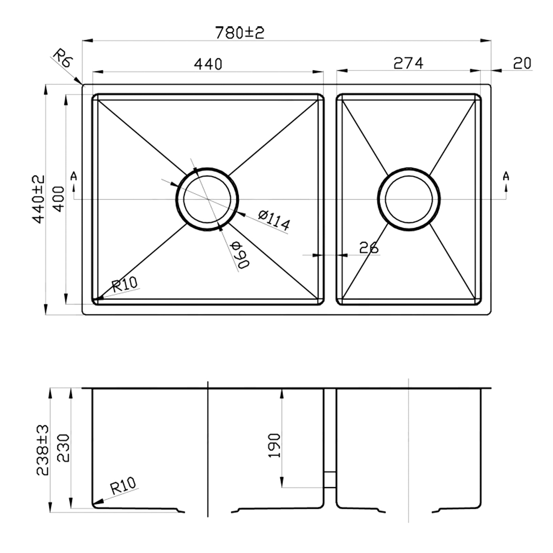 780X440mm Handmade Laundry Kitchen Sink Top/Under Mount Gun Metal