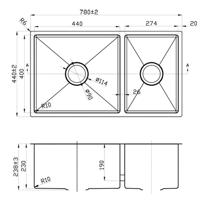 780X440mm Handmade Laundry Kitchen Sink Top/Under Mount Stainless Steel
