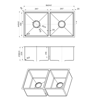 860X440mm Handmade Laundry Kitchen Sink Top/Under Mount Stainless Steel