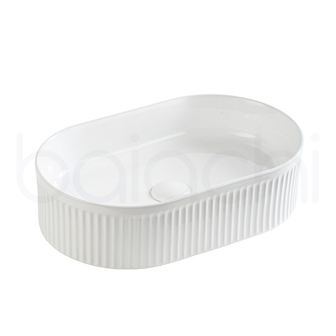 Baiachi 490x310mm Ceramic Above Counter Fluted Basin Matte White