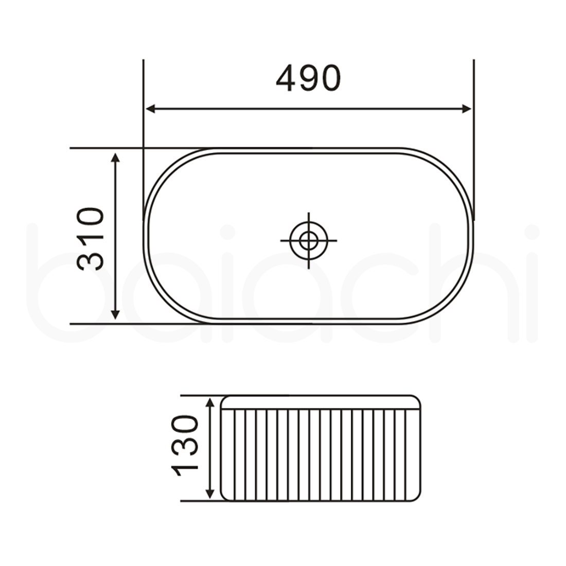 Baiachi 490x310mm Ceramic Above Counter Fluted Basin Matte White