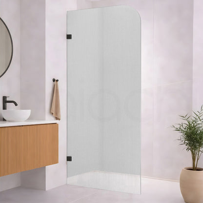 Baiachi 900mm Curved Fluted Glass Fixed Panel Shower Screen Antique Brass
