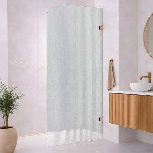 Baiachi 1000mm Curved Fluted Glass Fixed Panel Shower Screen Brushed Copper