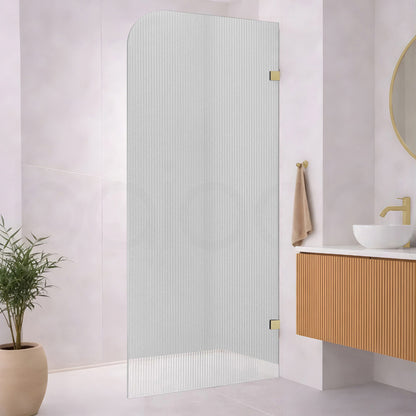 Baiachi 1000mm Curved Fluted Glass Fixed Panel Shower Screen Brushed Gold