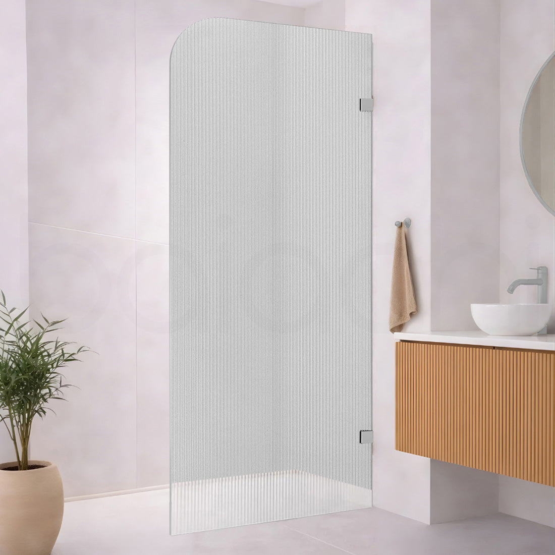 Baiachi 800mm Curved Fluted Glass Fixed Panel Shower Screen Brushed Nickel