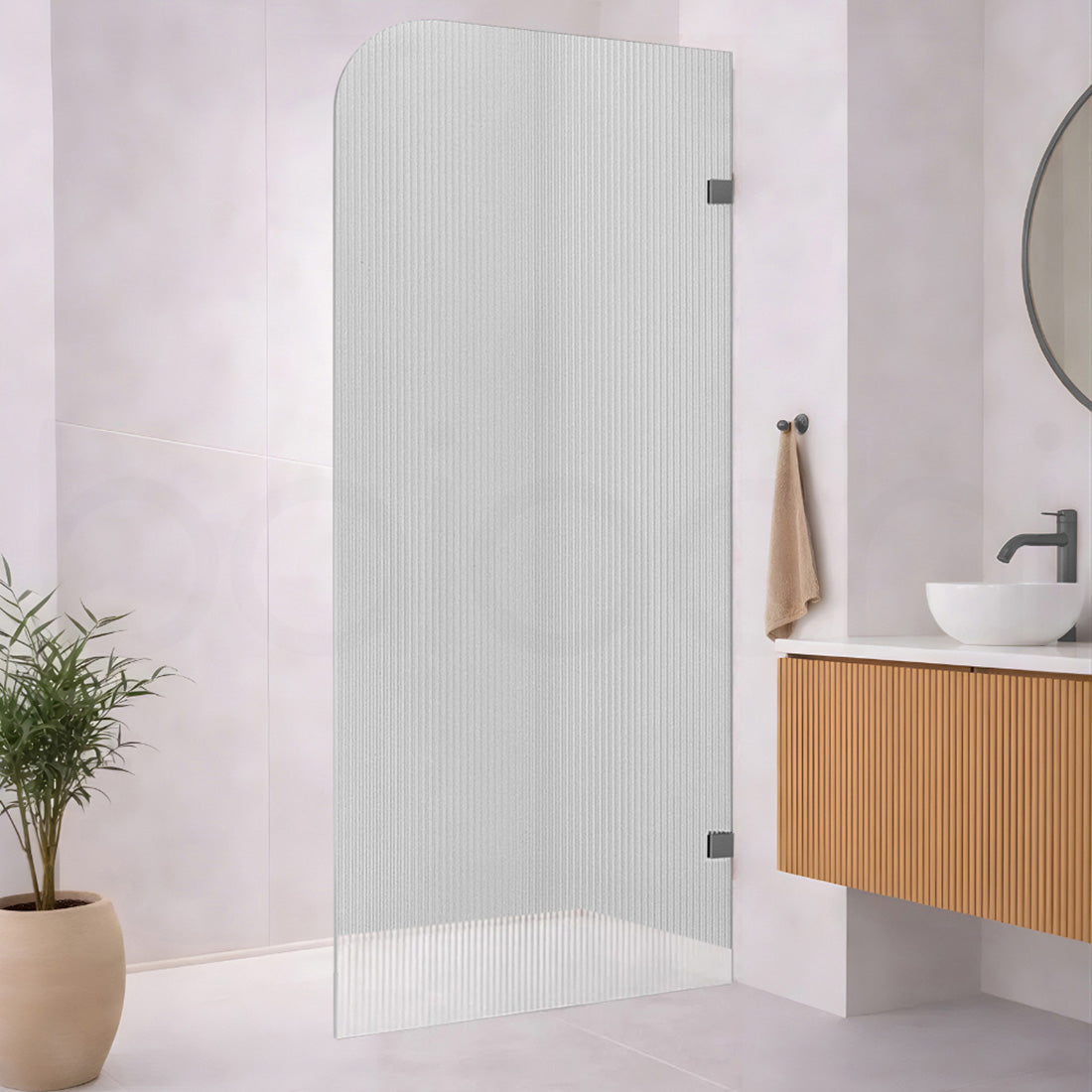 Baiachi 1000mm Curved Fluted Glass Fixed Panel Shower Screen Gun Metal