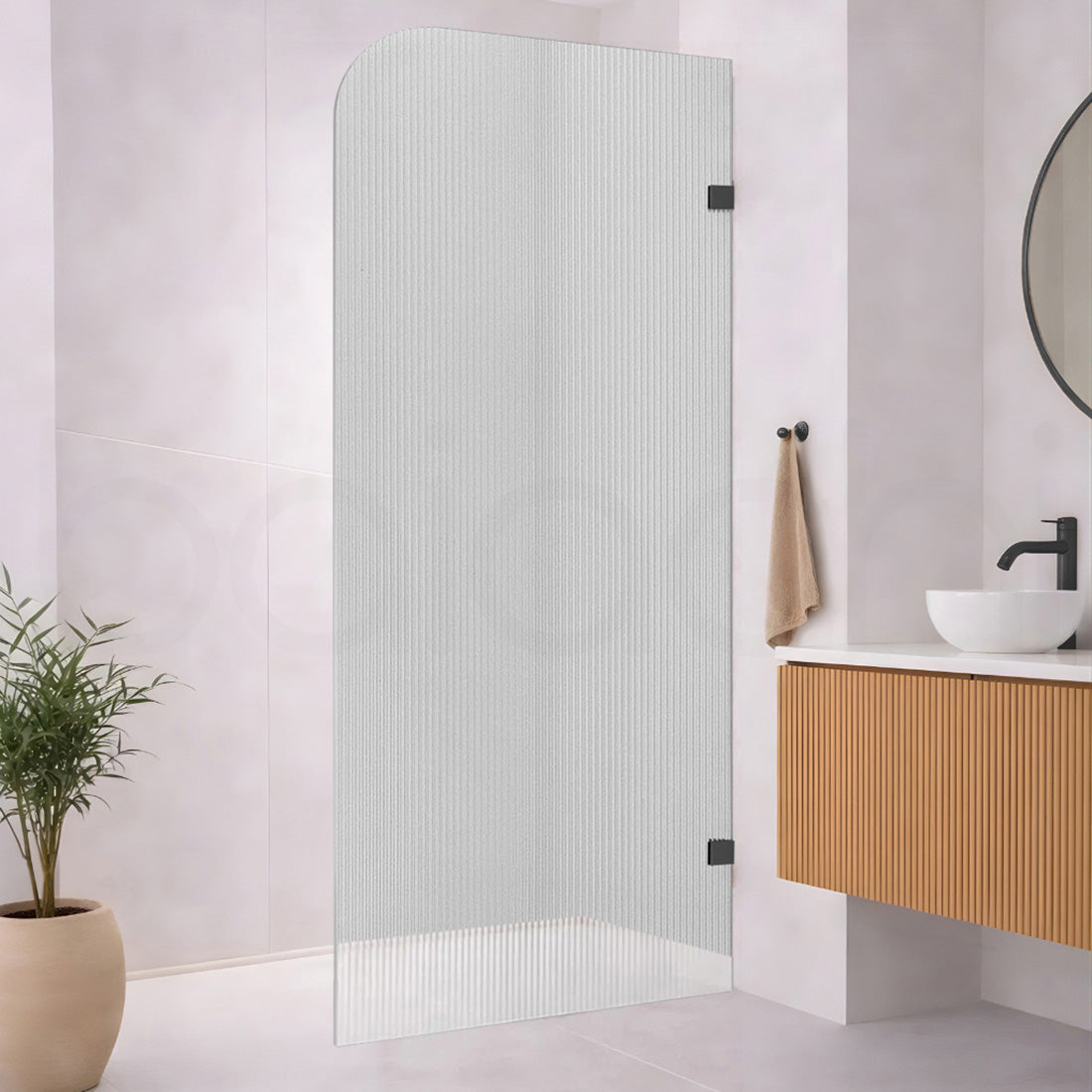 Baiachi 1000mm Curved Fluted Glass Fixed Panel Shower Screen Matte Black