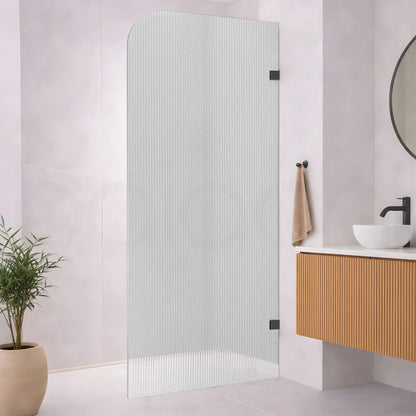 Baiachi 1000mm Curved Fluted Glass Fixed Panel Shower Screen Matte Black