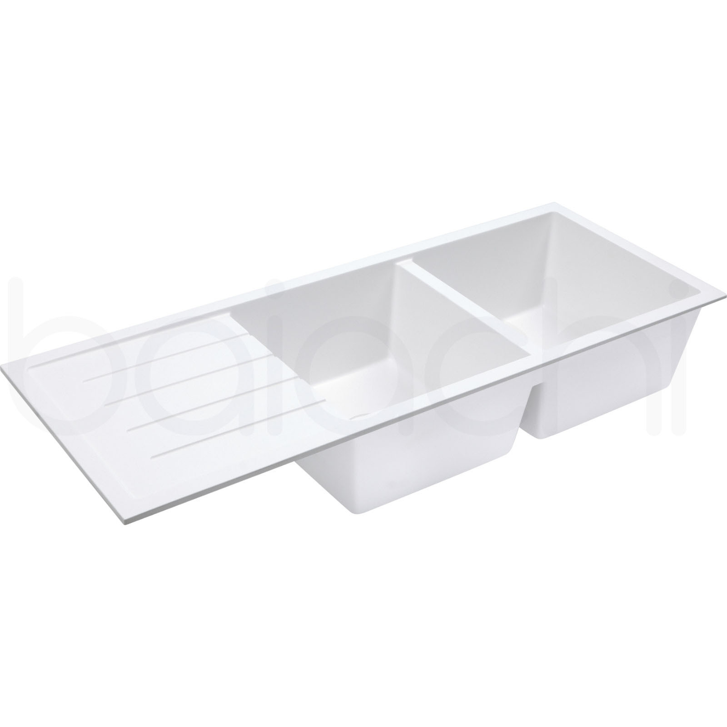 Baiachi 1160 x 450 Double Bowl and Drainer Granite Kitchen Sink White with Brushed Gold Waste