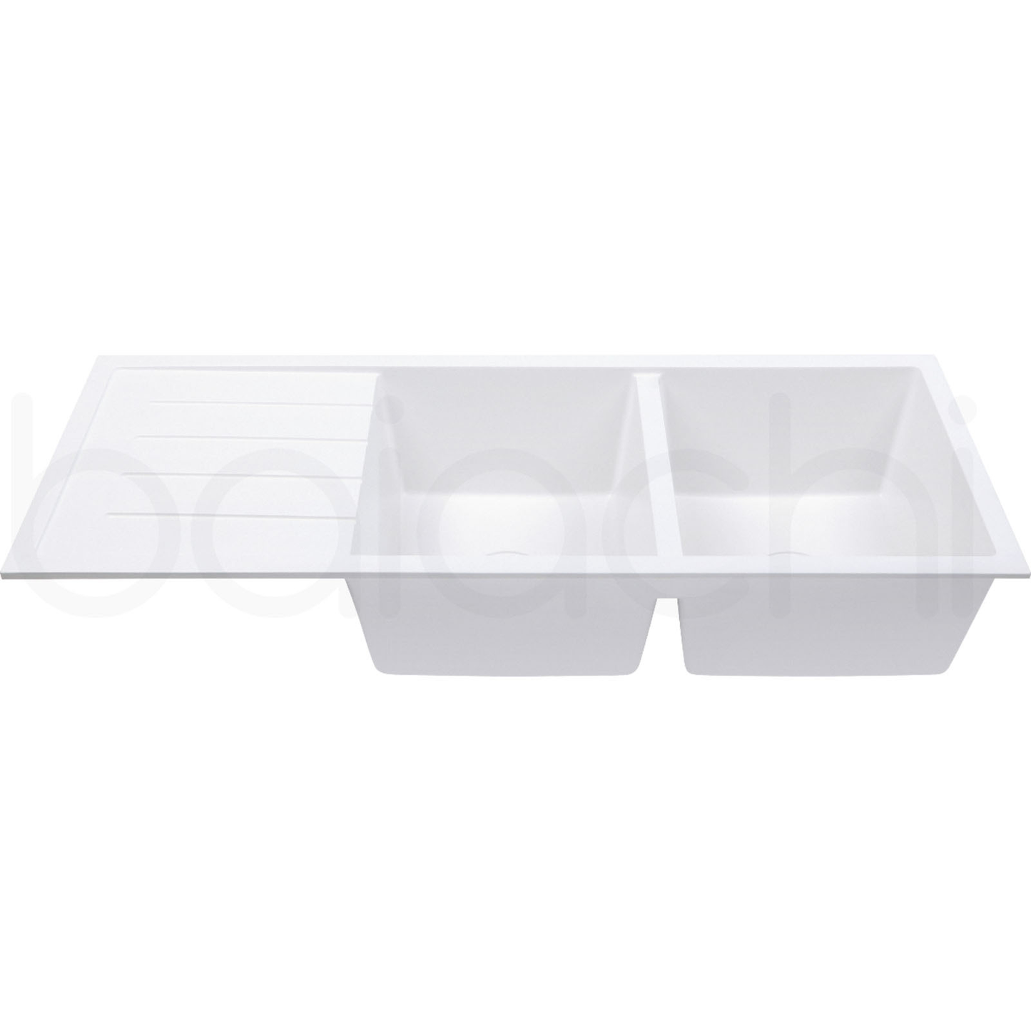 Baiachi 1160 x 450 Double Bowl and Drainer Granite Kitchen Sink White with Black Waste