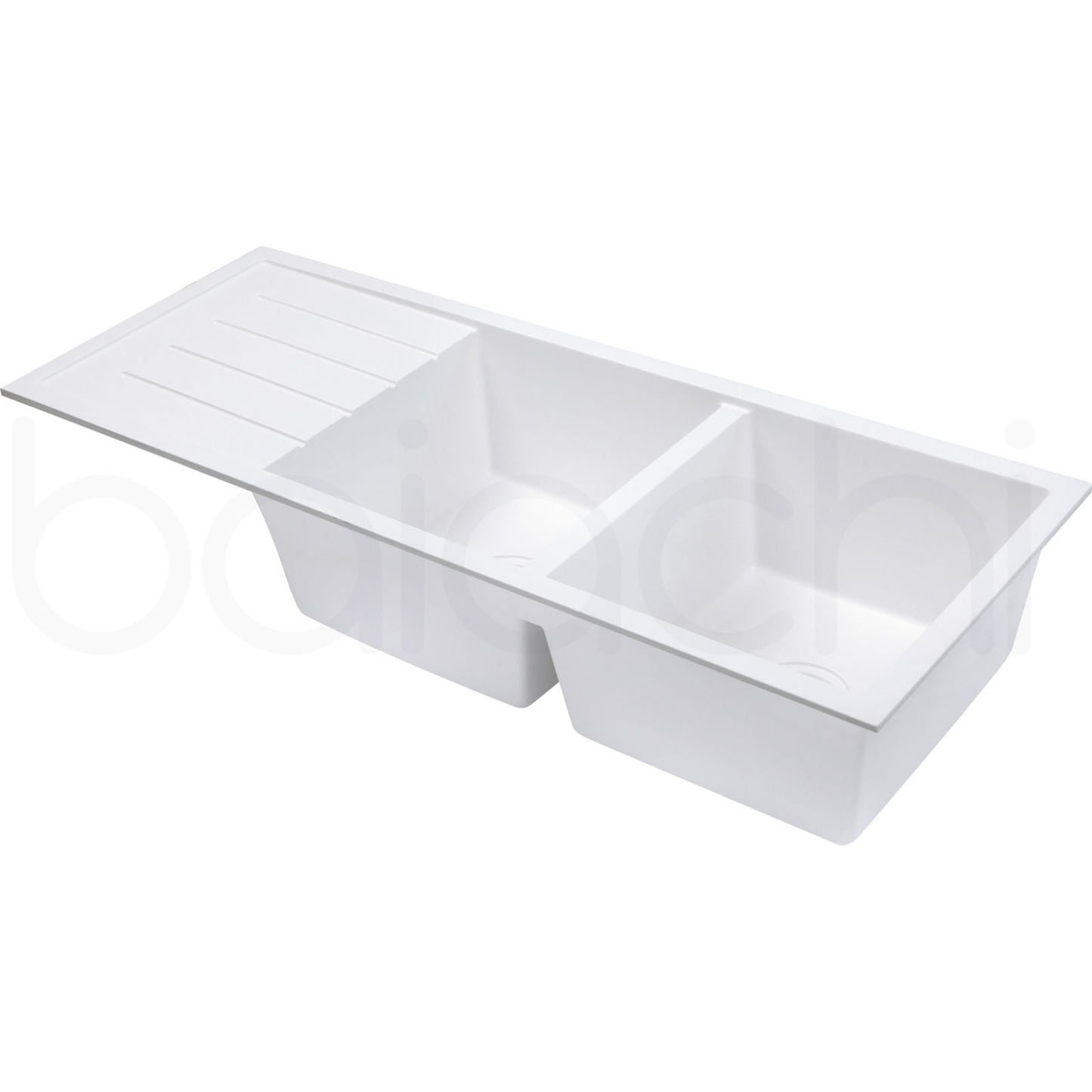 Baiachi 1160 x 450 Double Bowl and Drainer Granite Kitchen Sink White with Gun metal Waste