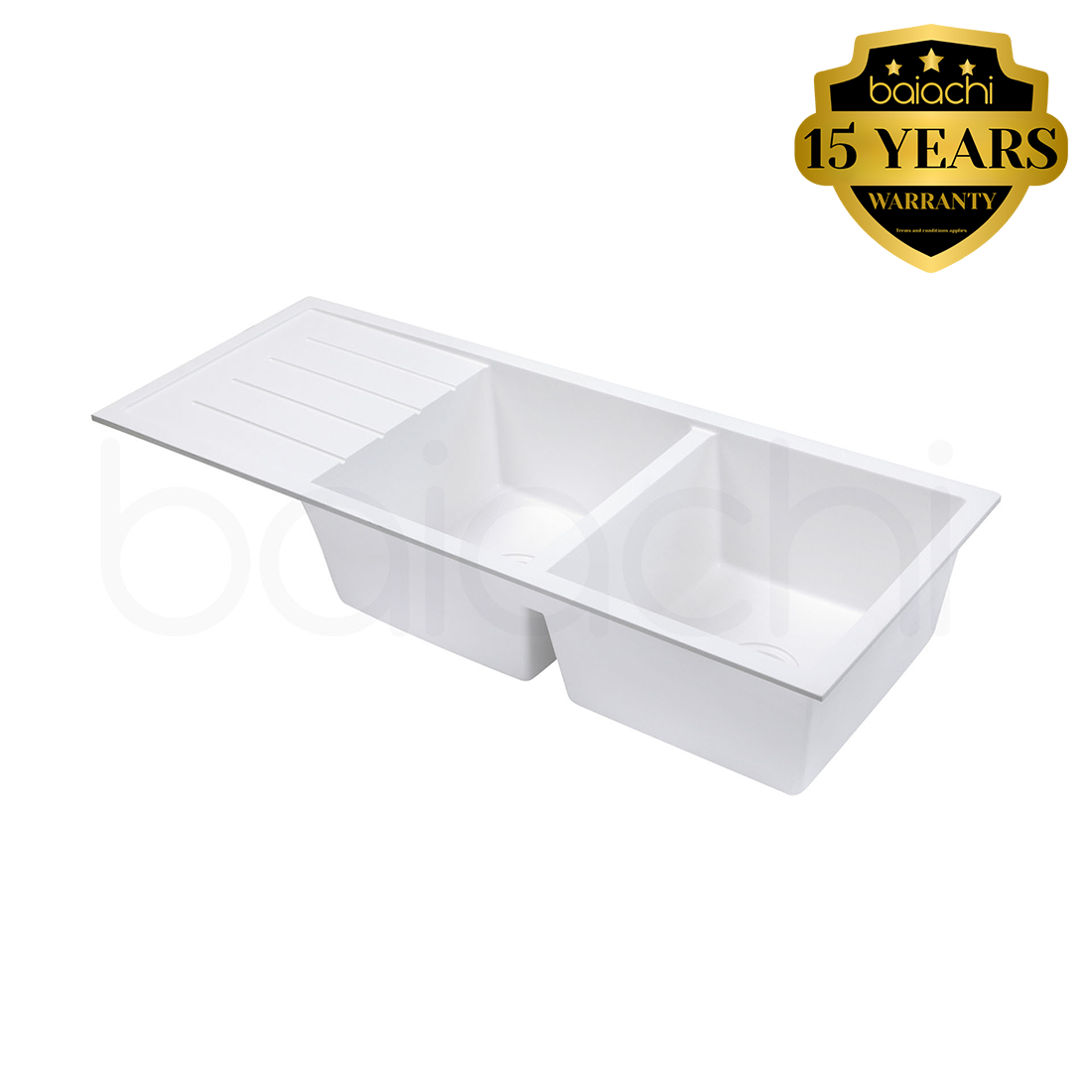 Baiachi 1160 x 450 Double Bowl and Drainer Granite Kitchen Sink White