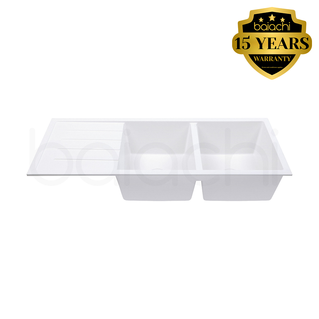 Baiachi 1160 x 450 Double Bowl and Drainer Granite Kitchen Sink White