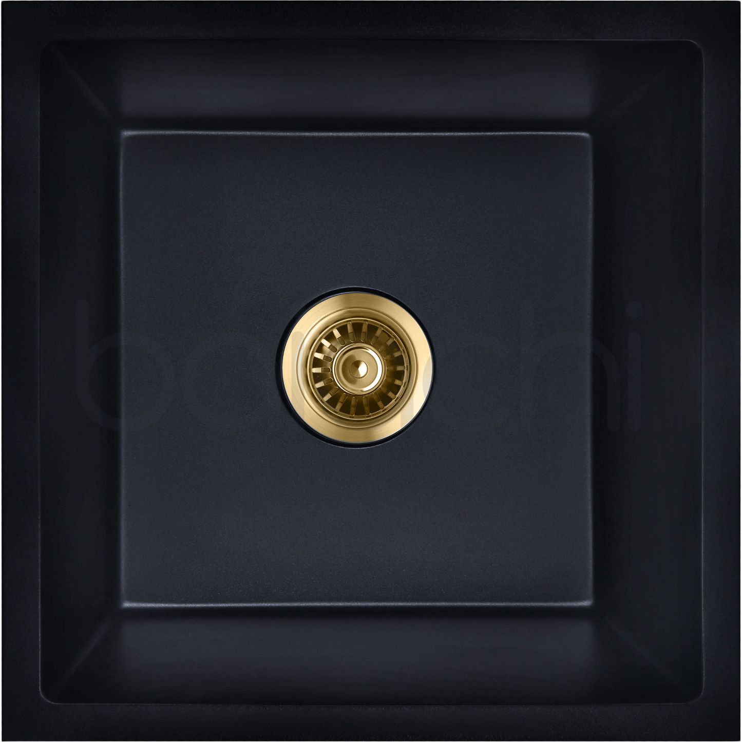 Baiachi 450 x 450 Single Bowl Granite Kitchen Sink Black with Brushed Gold Waste