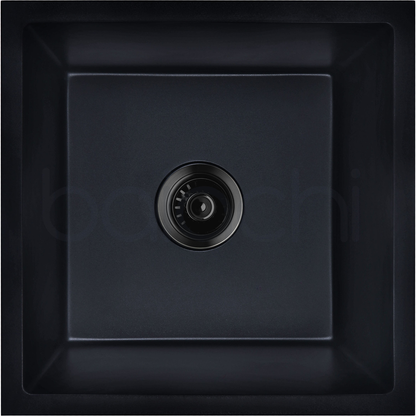 Baiachi 450 x 450 Single Bowl Granite Kitchen Sink Black with Brushed Gold Waste