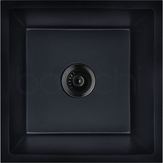 Baiachi Single Bowl Granite Kitchen Sink Black with Black Waste