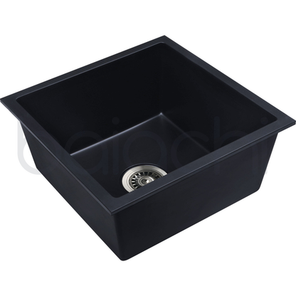 Baiachi 450 x 450 Single Bowl Granite Kitchen Sink Black with Gun metal Waste