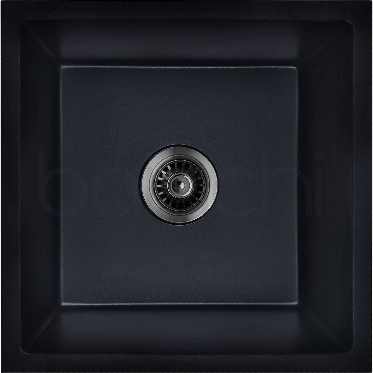Baiachi 450 x 450 Single Bowl Granite Kitchen Sink Black with Gun metal Waste