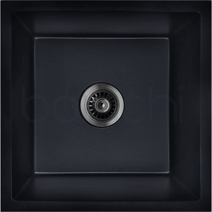 Baiachi 450 x 450 Single Bowl Granite Kitchen Sink Black with Gun metal Waste