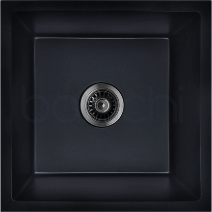 Baiachi 450 x 450 Single Bowl Granite Kitchen Sink Black with Gun metal Waste