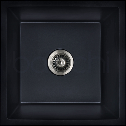Baiachi 450 x 450 Single Bowl Granite Kitchen Sink Black with Gun metal Waste