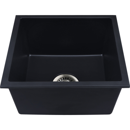 Baiachi 450 x 450 Single Bowl Granite Kitchen Sink Black with Brushed Copper Waste