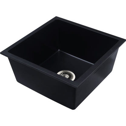 Baiachi 450 x 450 Single Bowl Granite Kitchen Sink Black with Brushed Copper Waste