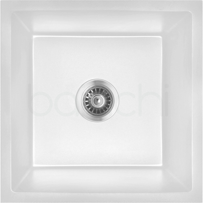 Baiachi 450 x 450 Single Bowl Granite Kitchen Sink White with Brushed Gold Waste