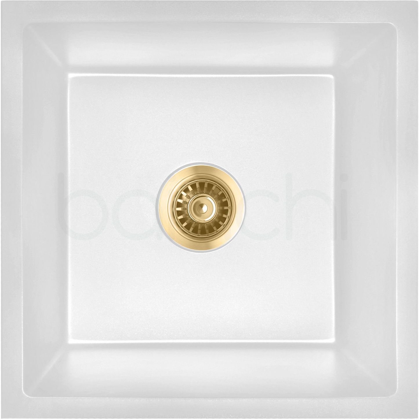 Baiachi 450 x 450 Single Bowl Granite Kitchen Sink White with Brushed Gold Waste