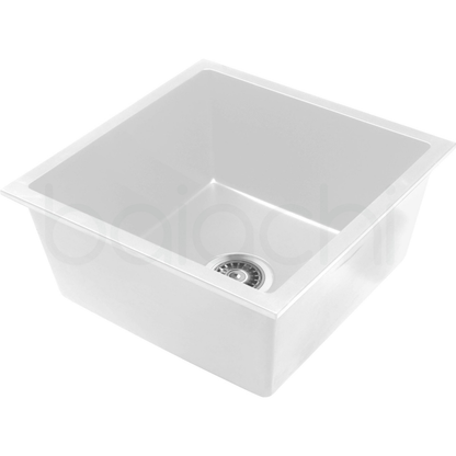 Baiachi 450 x 450 Single Bowl Granite Kitchen Sink White with Black Waste