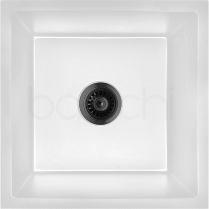 Baiachi 450 x 450 Single Bowl Granite Kitchen Sink White with Black Waste