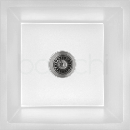 Baiachi 450 x 450 Single Bowl Granite Kitchen Sink White with Black Waste