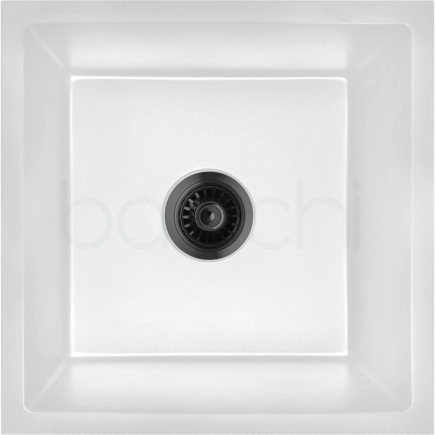 Baiachi 450 x 450 Single Bowl Granite Kitchen Sink White with Black Waste