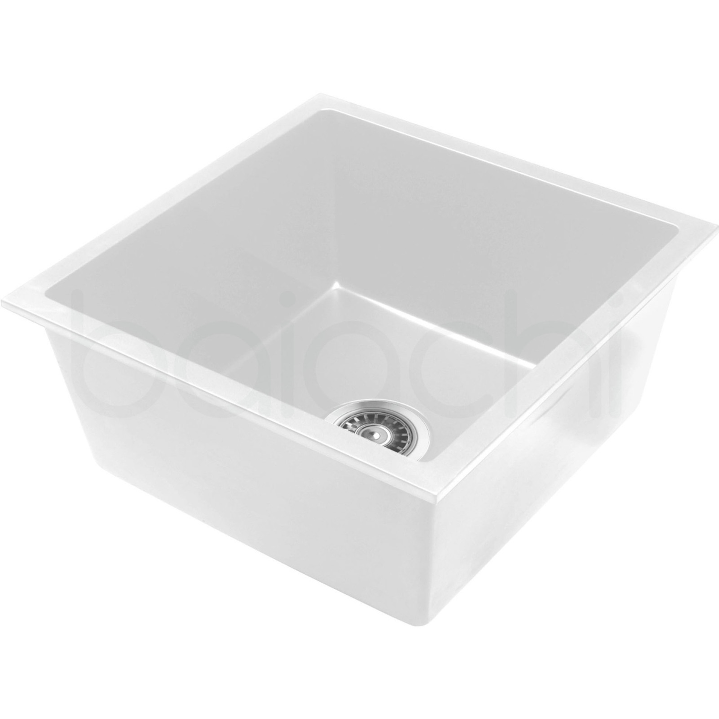 Baiachi 450 x 450 Single Bowl Granite Kitchen Sink White with Gun metal Waste